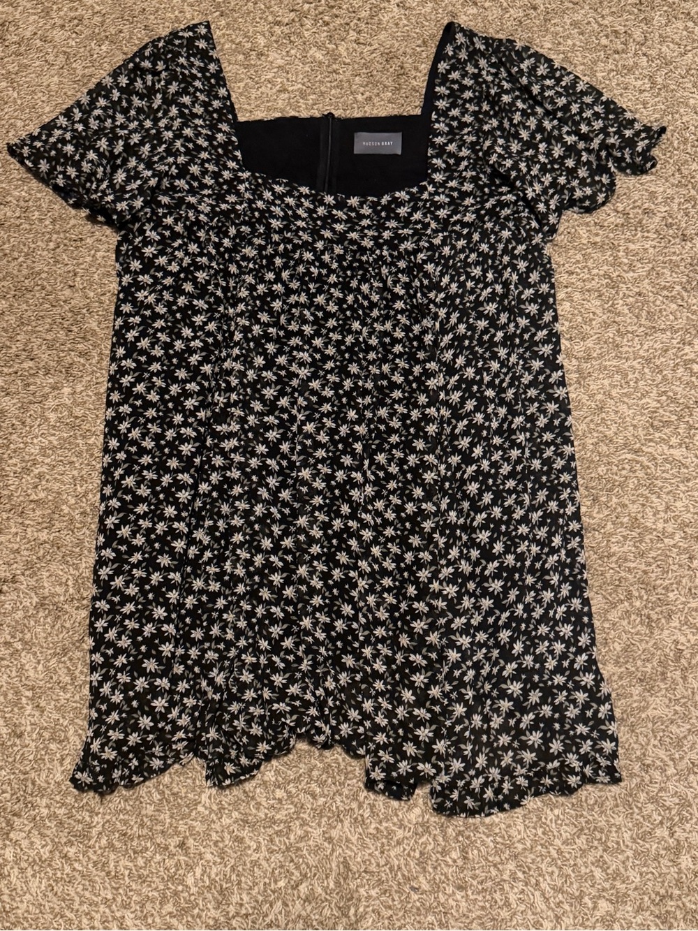 Black Floral Square-Neck Women's Dress